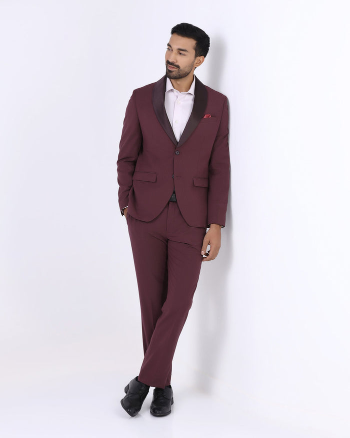 Wine Two Piece Textured Suit - Zame