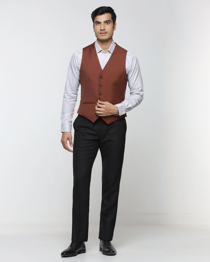 Wine V-Neck Solid Waistcoat - Oslo