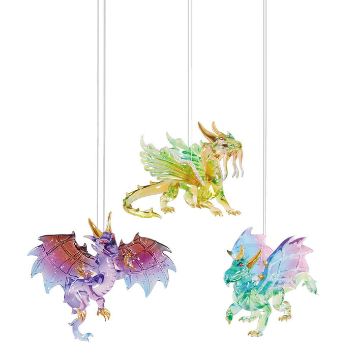 Winged Dragon Glass Ornaments Set of 3