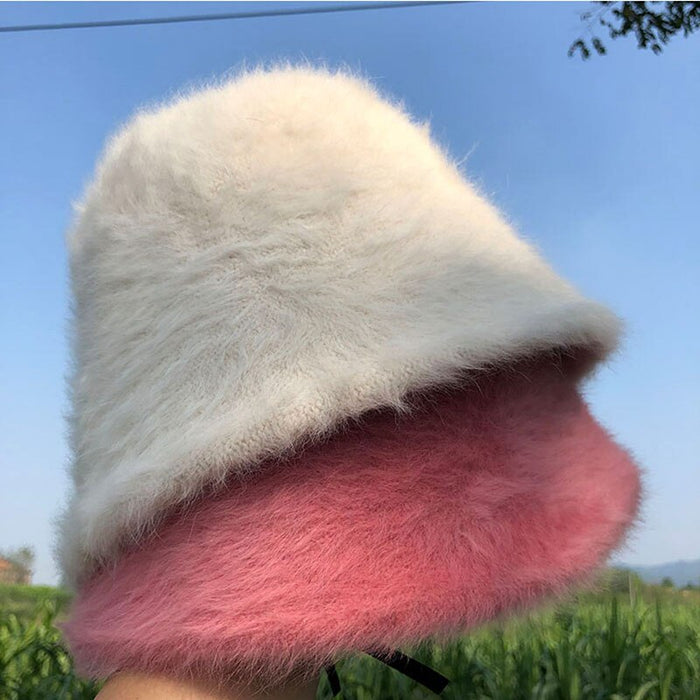 Winter women's fashion Solid color rabbit fur hat bucket cap - foxberryparkproducts