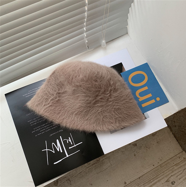 Winter women's fashion Solid color rabbit fur hat bucket cap - foxberryparkproducts