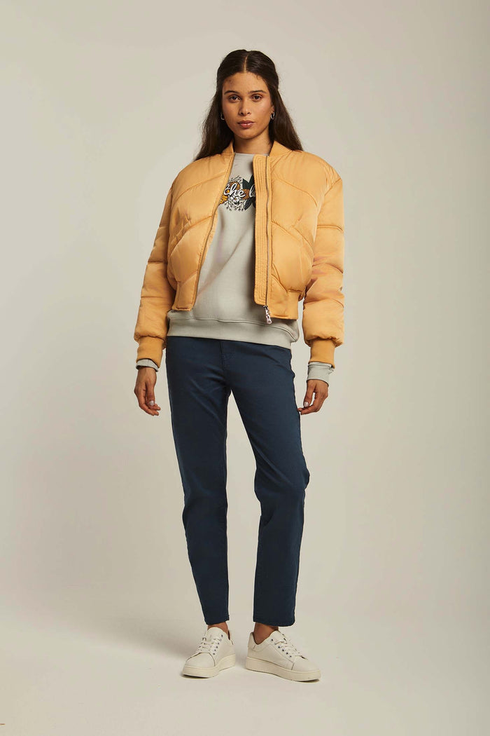 Women Jacket Long Loose Bomber Beige