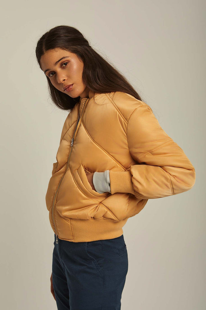 Women Jacket Long Loose Bomber Beige