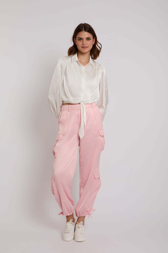 Women-Pant  Satin CargoWomens Pink