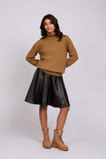 Women Skirt Circle Leather Black