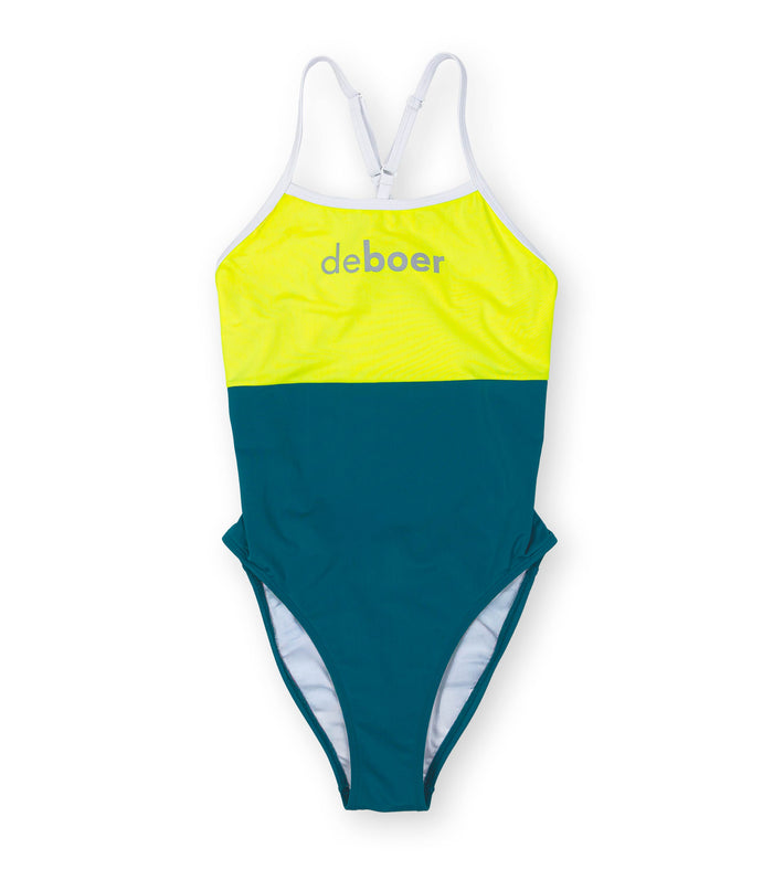 women's active back polo yellow/teal - deboer swim