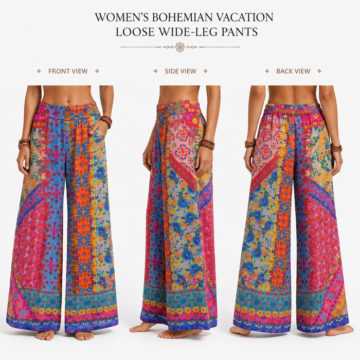 Women's vacation palazzo pants with polyester fiber and artistic retro styling for easy outfit coordination and travel looks.