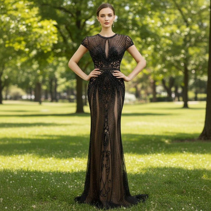 Women's Capped Sleeve Formal Dresses Evening Gowns - Rosymae