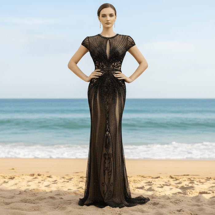 Women's Capped Sleeve Formal Dresses Evening Gowns - Rosymae