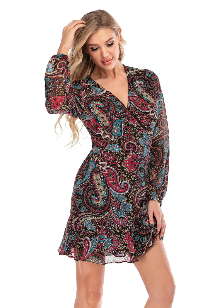 Women's Long Sleeve V-Neck Fashion Dress - foxberryparkproducts