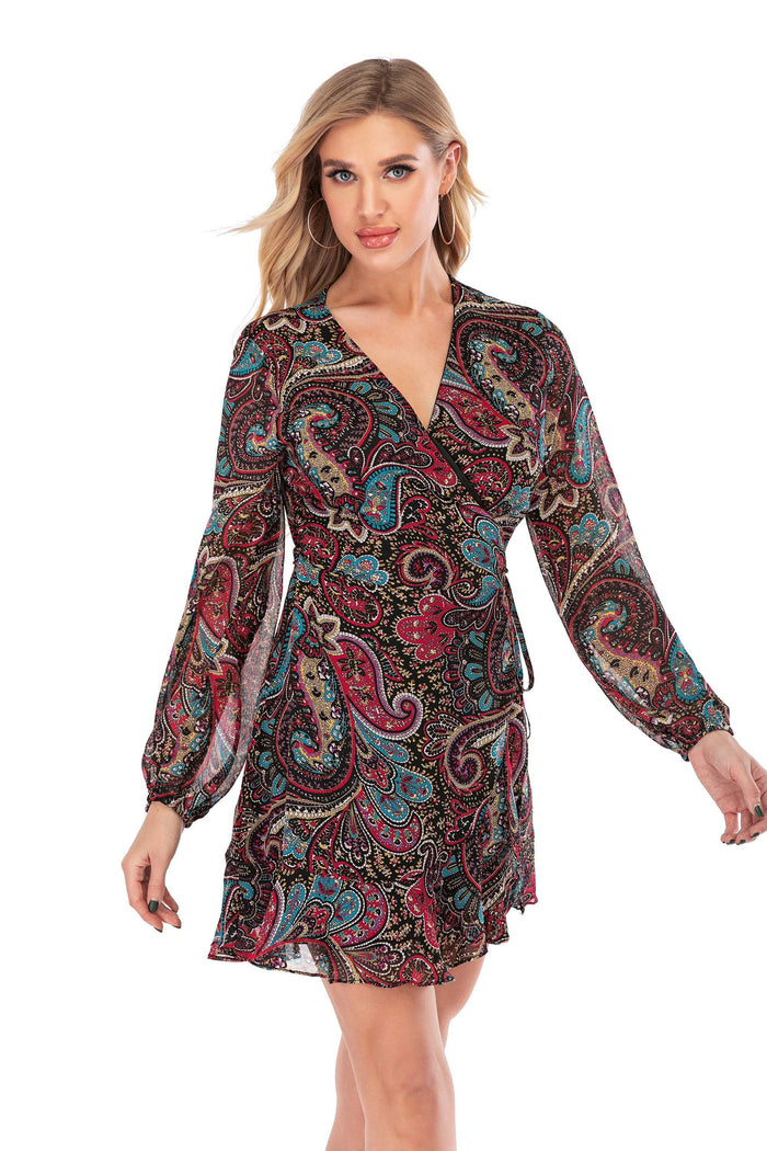 Women's Long Sleeve V-Neck Fashion Dress - foxberryparkproducts