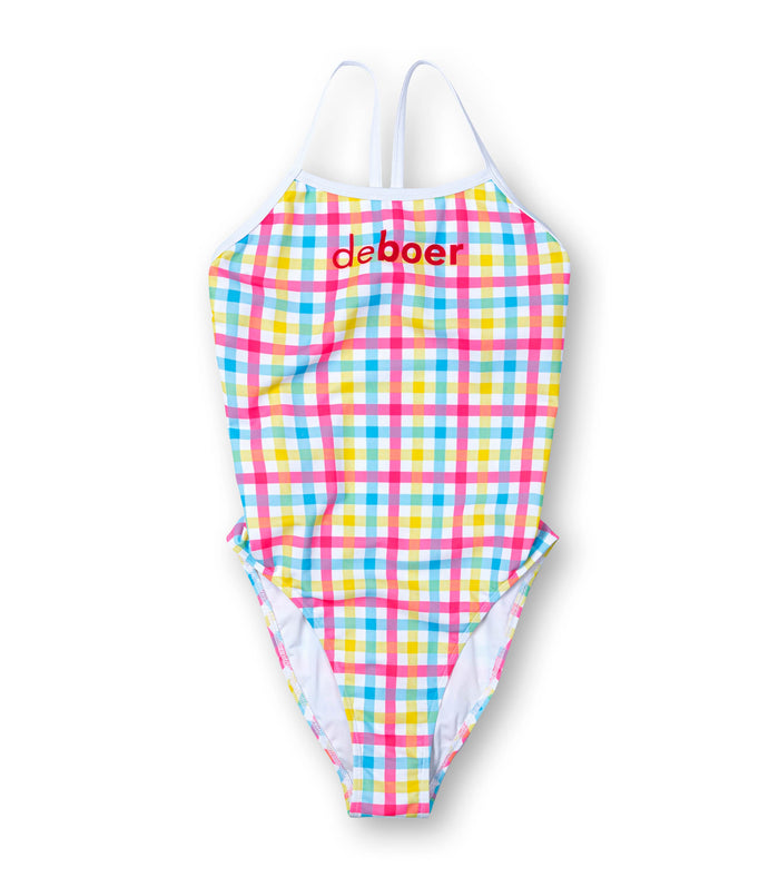 women's open back ripple buffalo check/pink - deboer swim