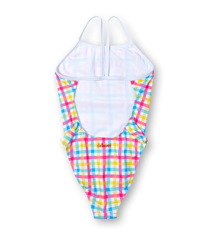 women's open back ripple buffalo check/pink - deboer swim