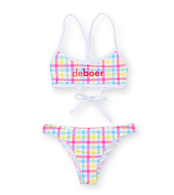 women's two piece ripple buffalo check/pink - deboer swim