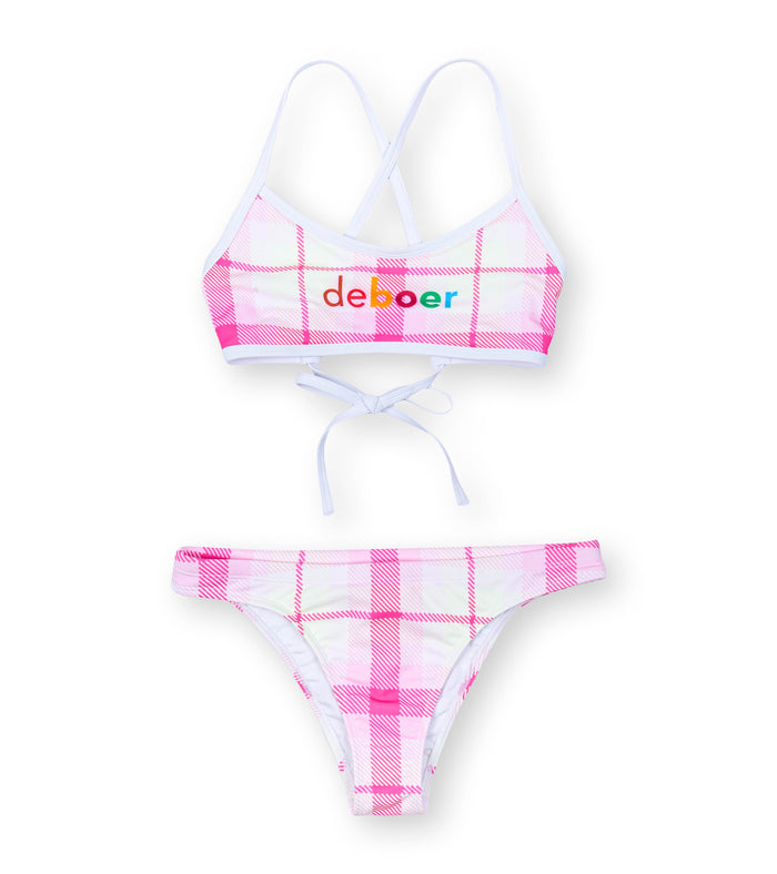women's two piece ripple plaid/pink - deboer swim