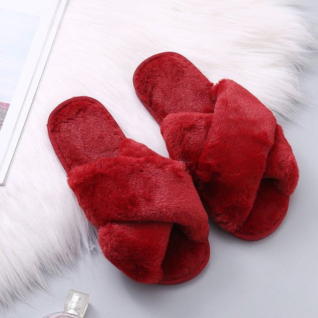 Women's Warm Winter Faux Fur Home Slippers - foxberryparkproducts