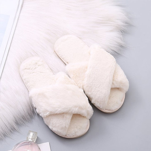Women's Warm Winter Faux Fur Home Slippers - foxberryparkproducts