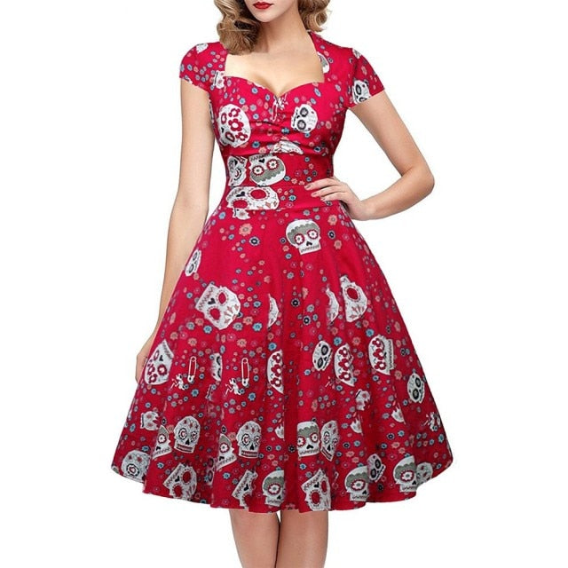 Wonderful Halloween Skull Print Gothic Dress - foxberryparkproducts