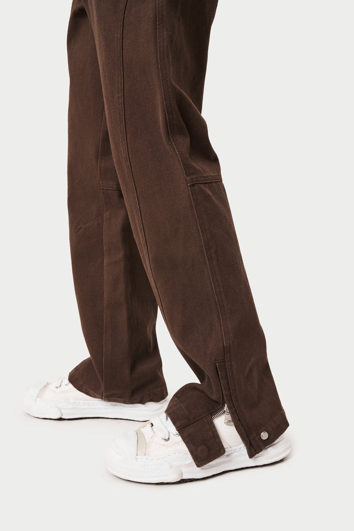 WOVEN CANVAS DISTRESSED TROUSER - BROWN