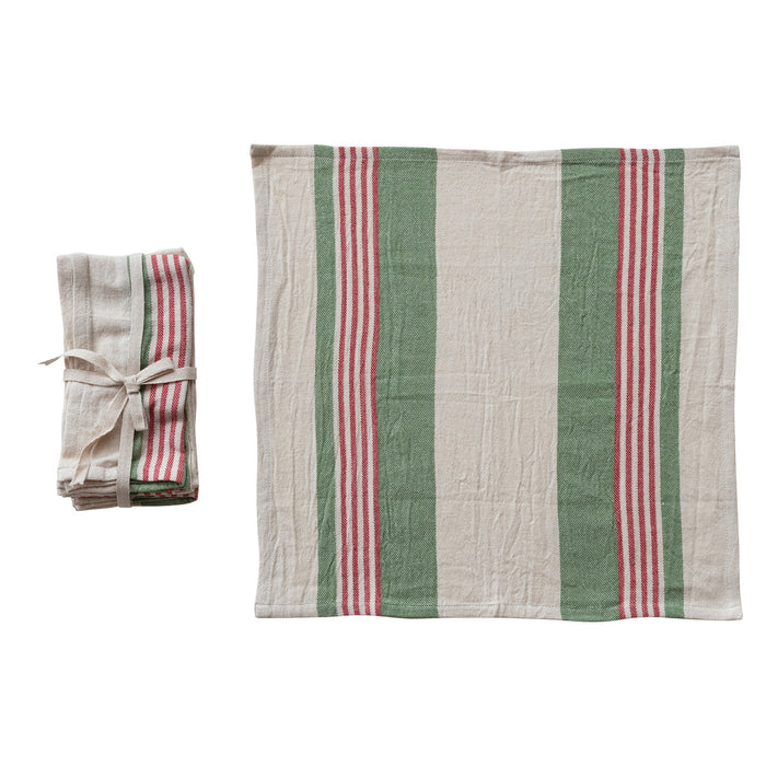 Woven Flour Sack Napkins with Stripes, Natural, Set of 4 Tied with Tape