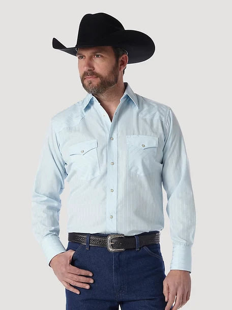 Wrangler Western Blue Pearl Snap Long Sleeve