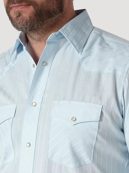 Wrangler Western Blue Pearl Snap Long Sleeve