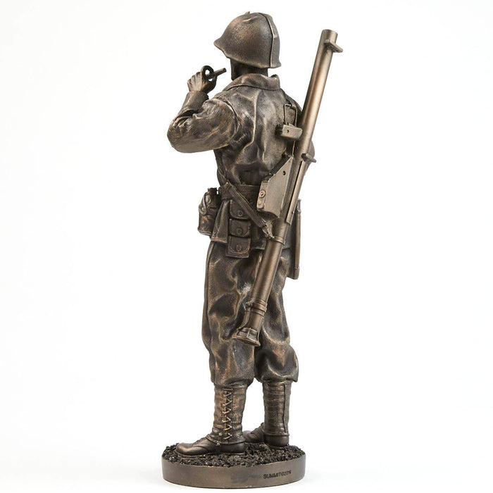 cold-cast resin WWII Sergeant Statue has antique bronze finish and is poised in full contemplation, with stogie in hand.