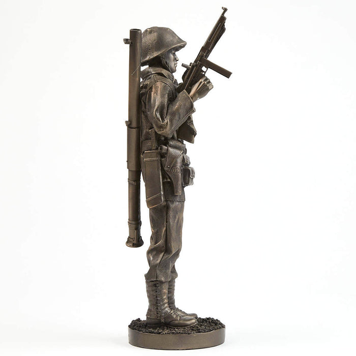 cold-cast resin WWII Sergeant Statue has antique bronze finish and is poised in full contemplation, with stogie in hand.