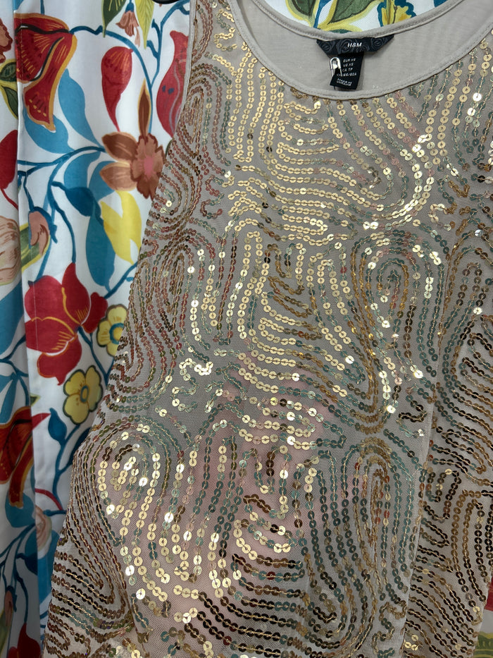 Y2k h&m mesh gold sequin top