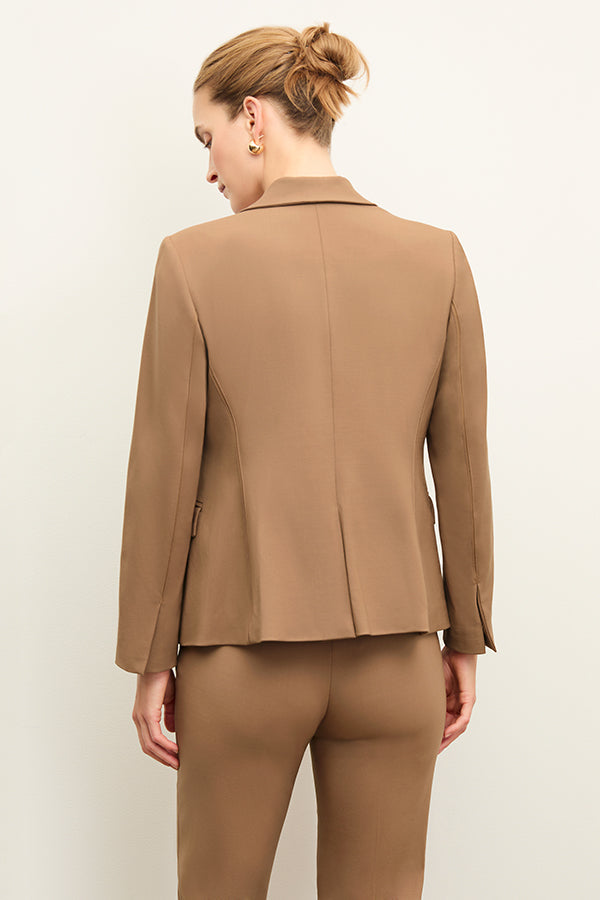 back image of a woman wearing the yasmine blazer in camel | Exclude