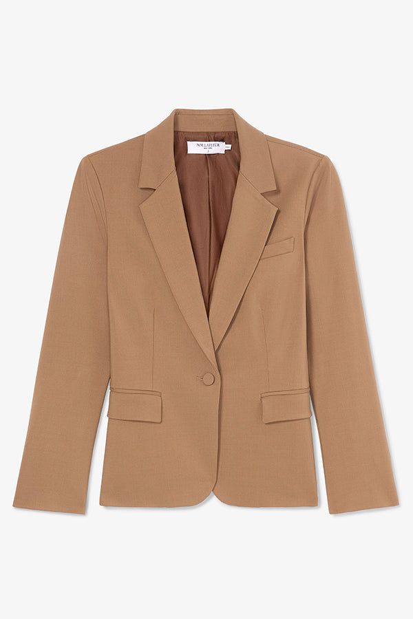 packshot image of the yiyan petite blazer in camel | Exclude | Still