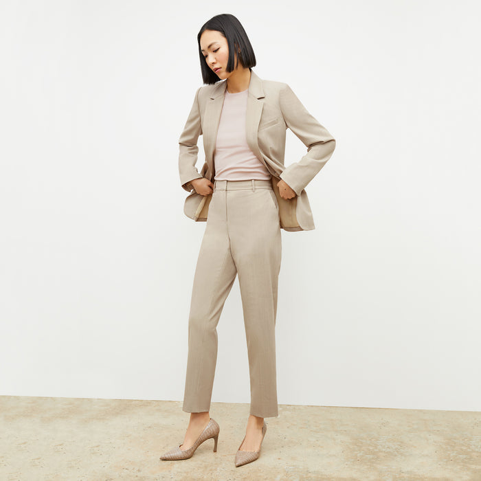 Front image of a woman wearing the Yiyan Blazer in Natural Melange
