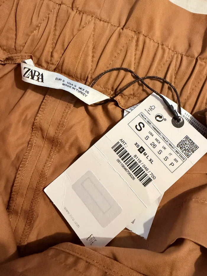 Zara Brown Paperbag Waist-byxor NWT
