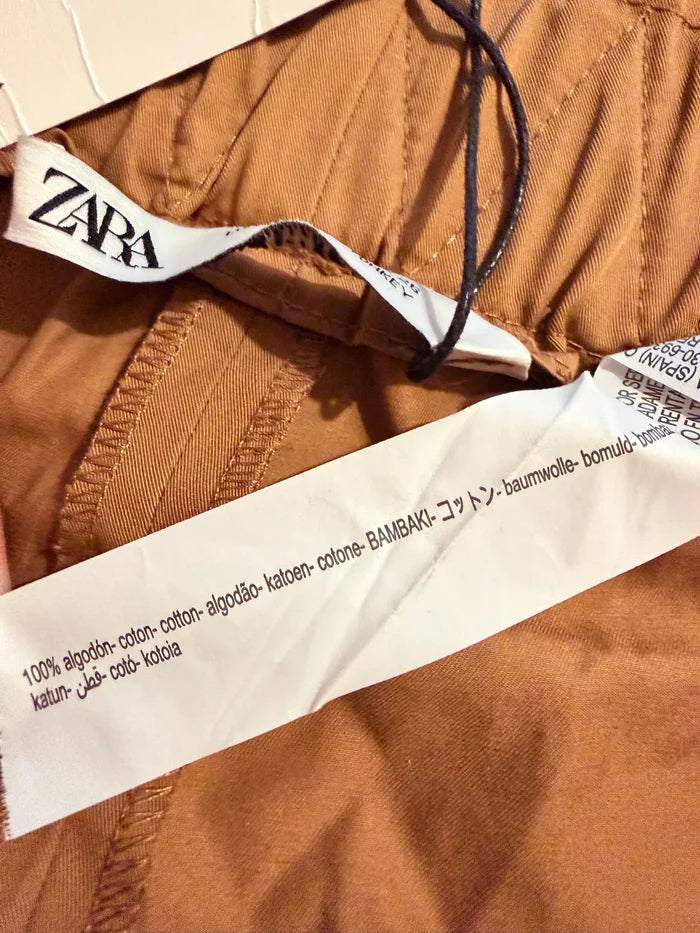 Zara Brown Paperbag Waist-byxor NWT
