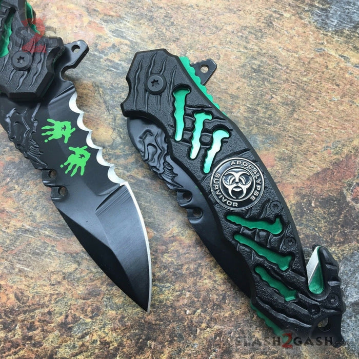 Zombie Bio Hazard Apocalypse Survivor Rescue Knife - Green ZB-160GN