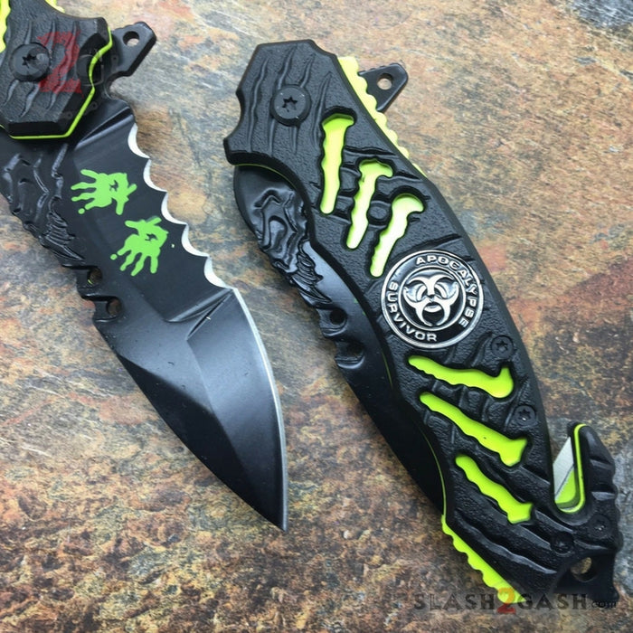 Neon Green Zombie Bio Hazard Apocalypse Survivor Rescue Knife ZB-160ZG