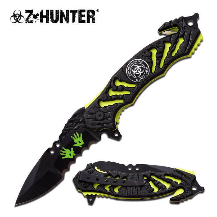 Neon Green Zombie Bio Hazard Apocalypse Survivor Rescue Knife ZB-160ZG