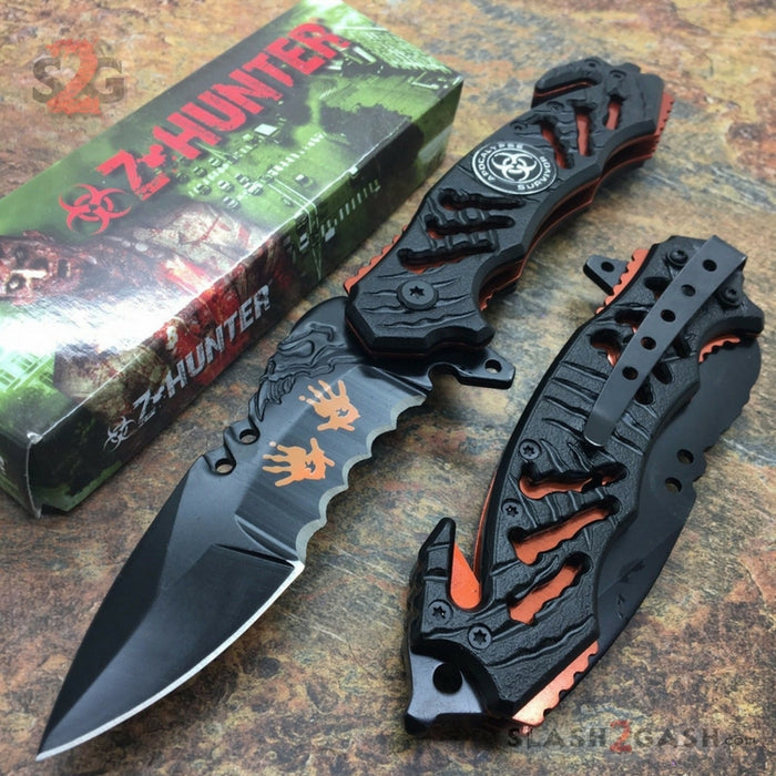 Zombie Bio Hazard Apocalypse Survivor Rescue Knife - Orange ZB-160OR