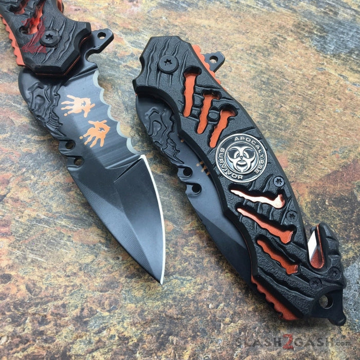 Zombie Bio Hazard Apocalypse Survivor Rescue Knife - Orange ZB-160OR