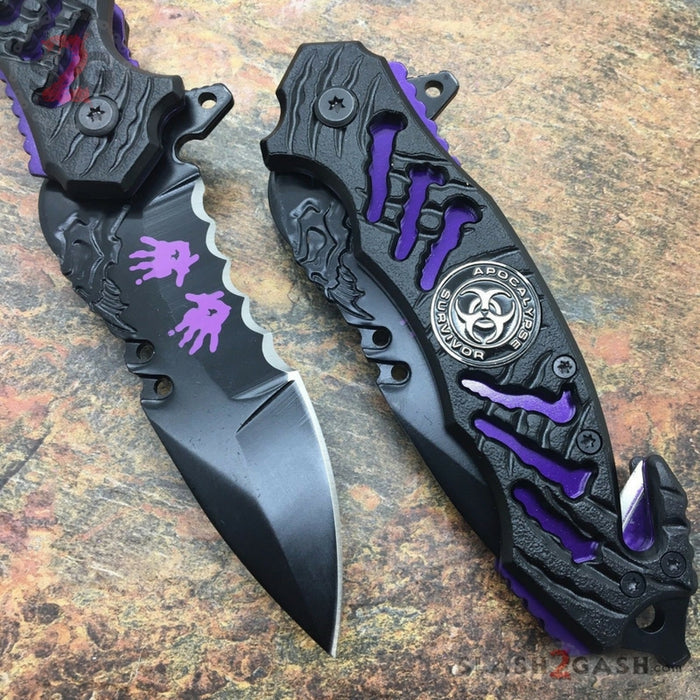 Zombie Bio Hazard Apocalypse Survivor Rescue Knife - Purple ZB-160PE